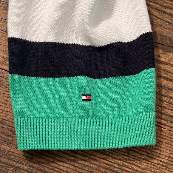 TOMMY HILFIGER V-neck Sweater Green White Striped Women's Large Academia Preppy - Picture 9 of 12